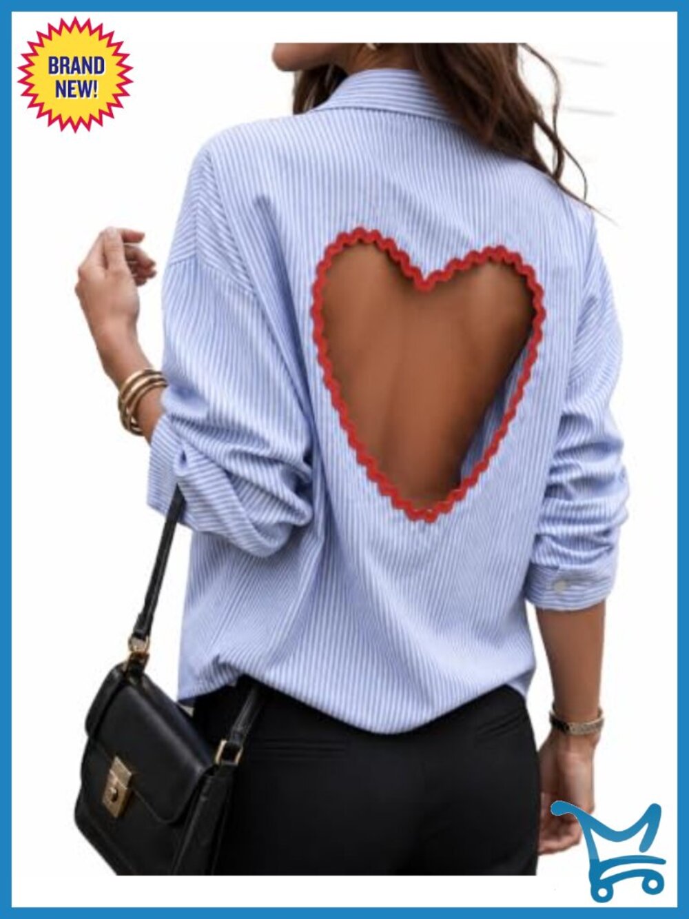 Striped Button Down Shirt Long Sleeve Open Back Heart Cutout Blouse